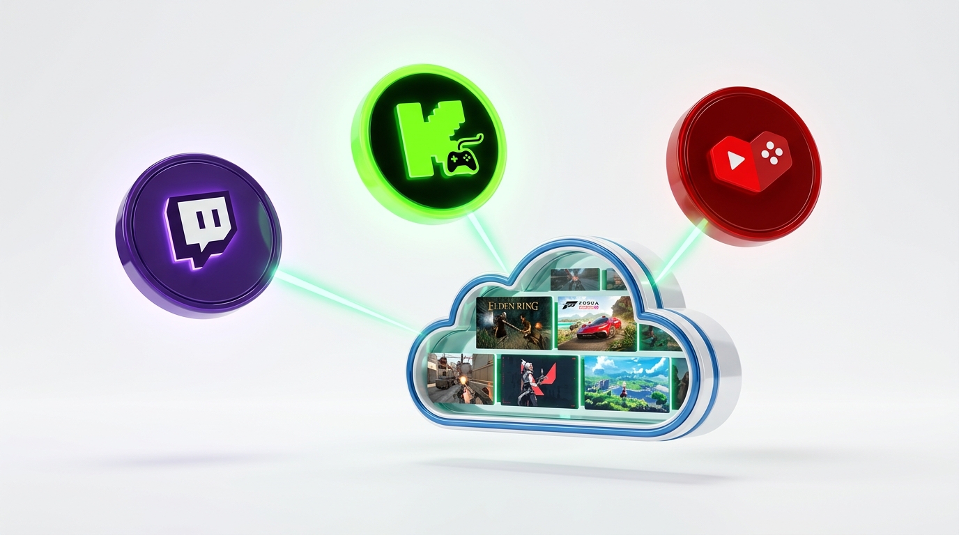 Twitch, Kick, and YouTube Gaming integrations syncing to cloud vault