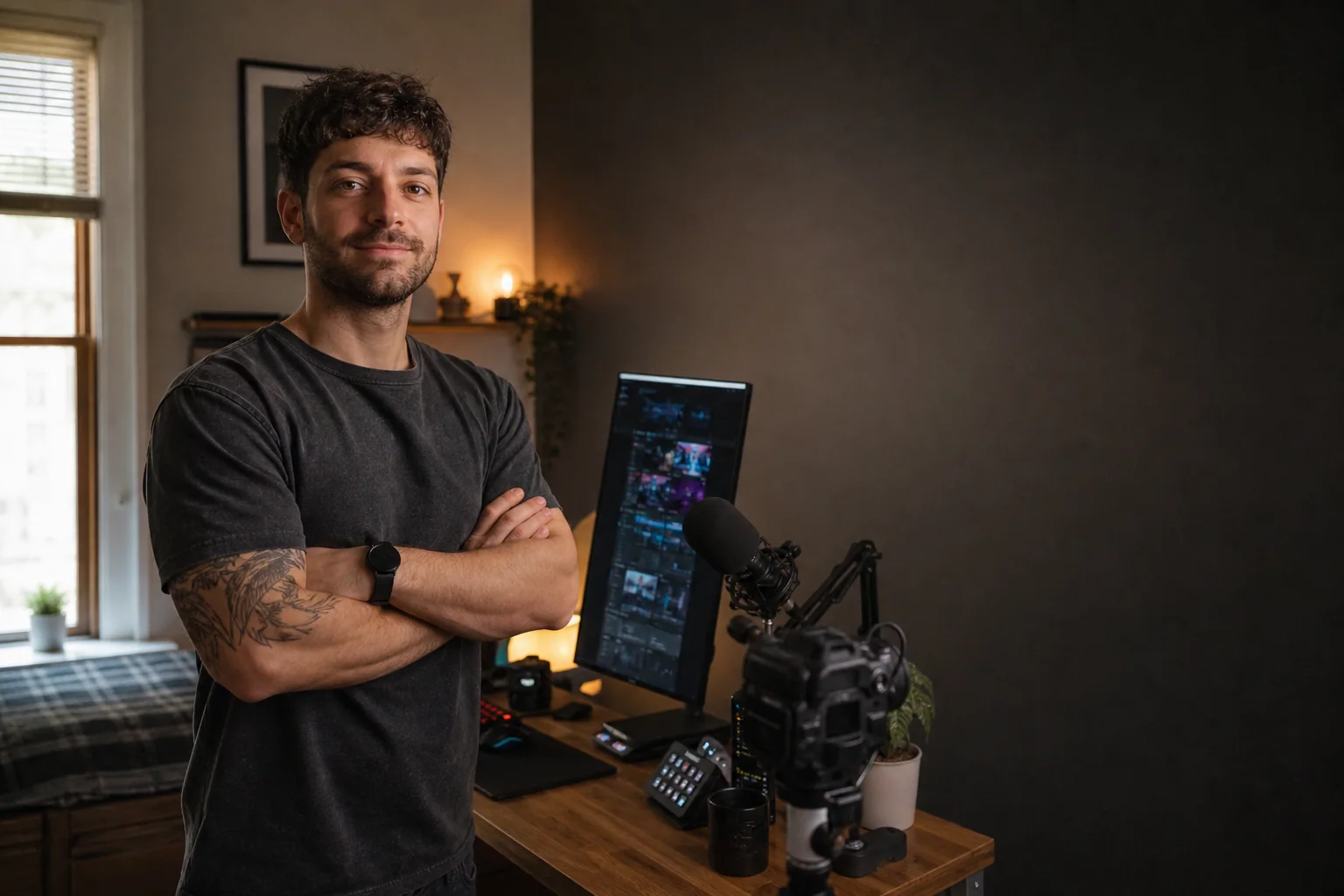 Independent creator in a home production studio
