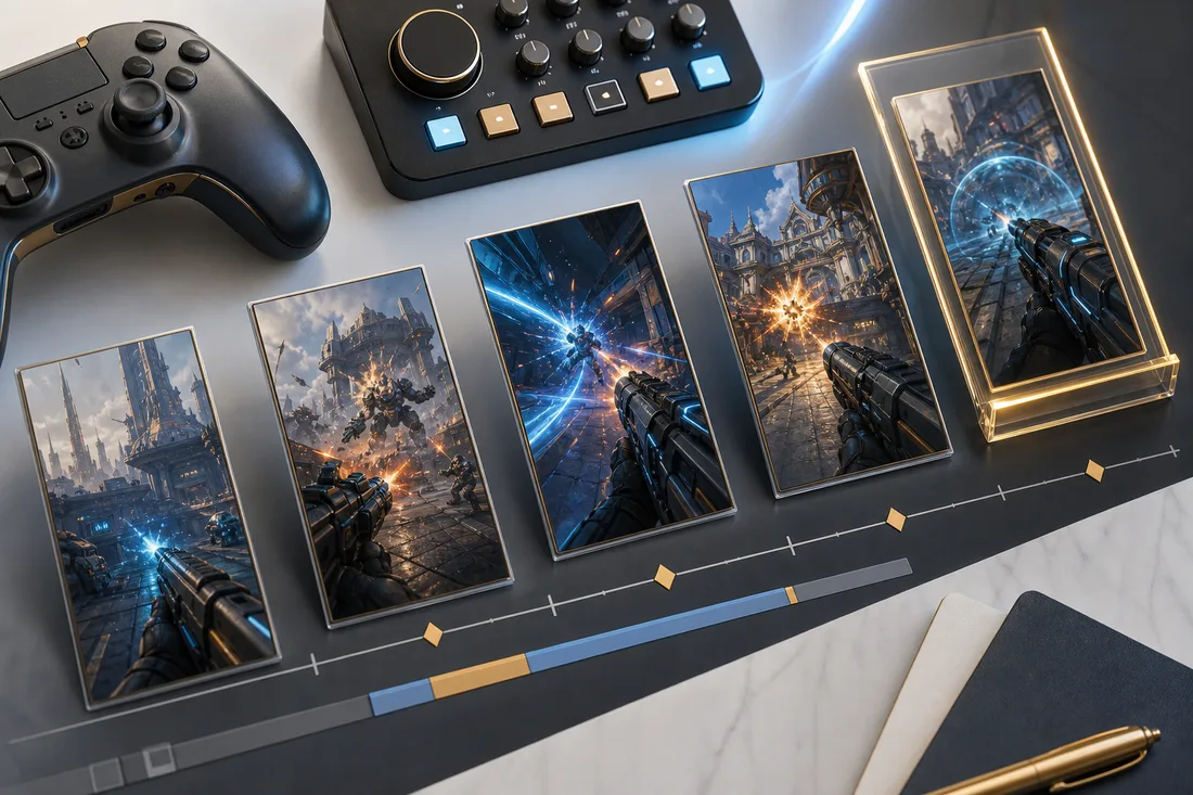 Gameplay moments arranged into a vertical gaming clip sequence